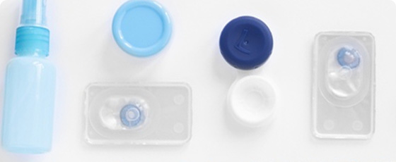 Set of contact lenses and care products during eye check